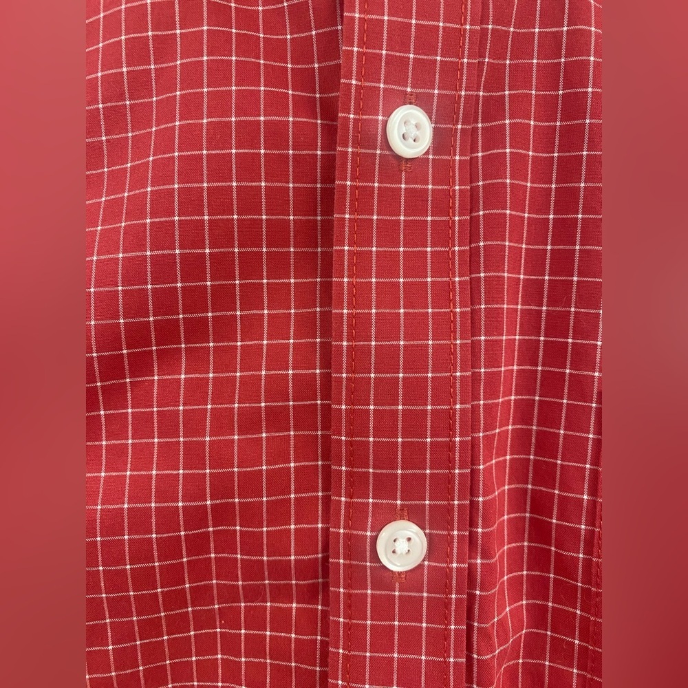 LL Bean Traditional Fit Short Sleeved Button Down Checked Shirt Size Large Red - Picture 3 of 6
